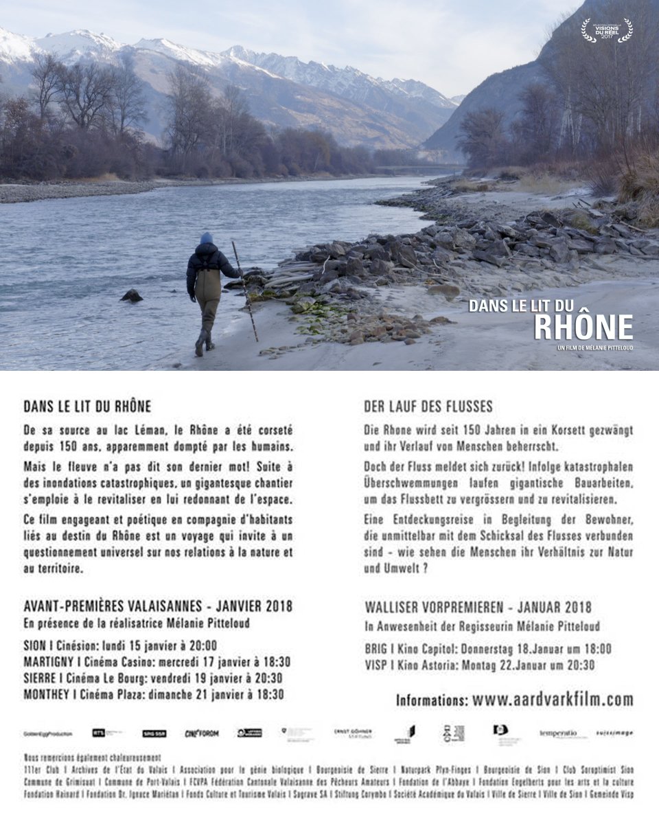 rhone3valais's tweet photo. Avant-premières valaisannes du film "Dans le lit du Rhône" - A Monthey, Martigny, Sion, Sierre, Visp et Brig en Janvier 2018 https://t.co/LF0ho07ajY