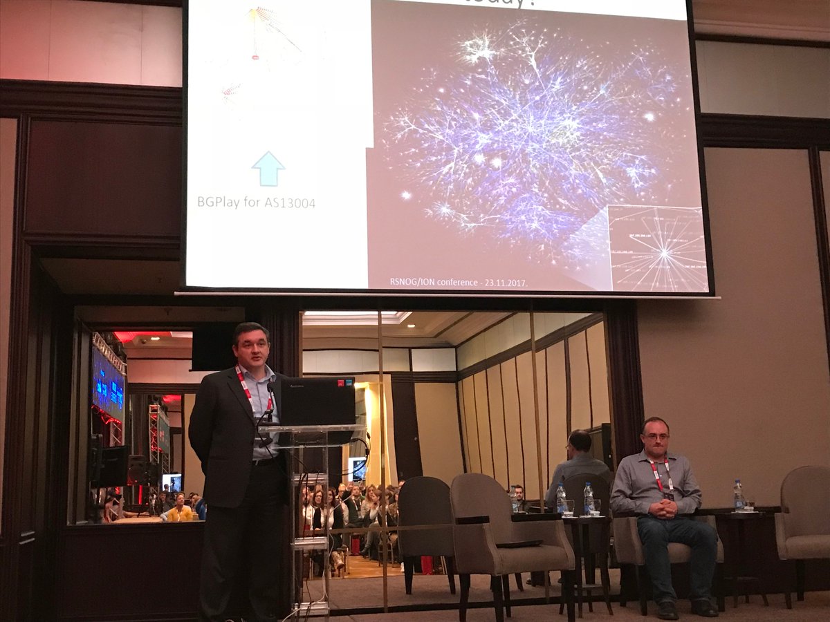 RoutingMANRS's tweet photo. RT @Deploy360: Now at #IONConf - Kevin Meynell and Nenad Krajnović discuss @RoutingMANRS and #Routing #Security. https://t.co/vVbNbZNviF