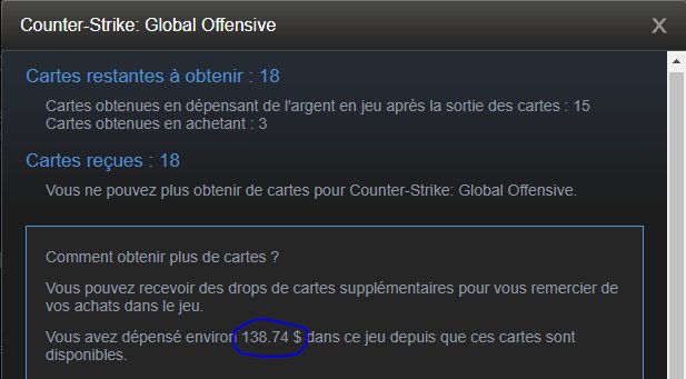 Galapiat__'s tweet photo. @W_Chloe Les micro-transactions c'est affreux, surtout dans CS:GO. On ne se rend pas compte de combien on a dépensé.
Astuce :  Profil Steam > Badges > Dans la ligne CS:GO, cliquez sur Comment obtenir des cartes ? => Ça donne une estimation des dépenses, et surtout une prise de conscience. https://t.co/X1XW2uaTFZ