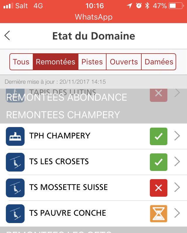 Tres sympas l’application des <a href="/PDS_officiel/">Portes du Soleil</a> ou @otchampery indique que les Crosets sont ouverts. Tu te prépares, tu mets tes skis, tu montes ou poffff, c’est fermé!! 😡😡😡😡
