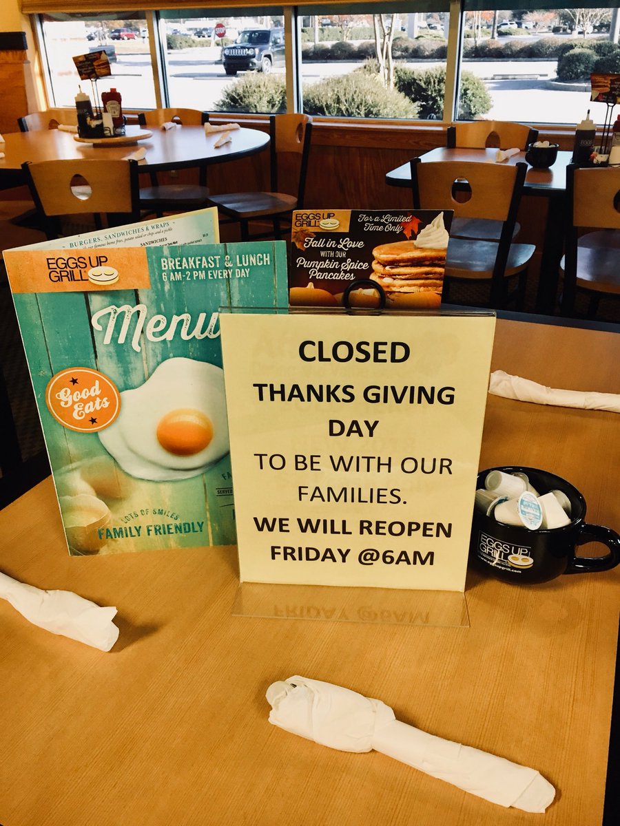 EUGConway's tweet photo. Happy Thanksgiving! 🦃 We will be closed today to spend time with friends &amp; family. ❤️ We will reopen Friday, November 24 @ 6:00am. Have a blessed day! #GoobleGooble https://t.co/JbuBB2emwV
