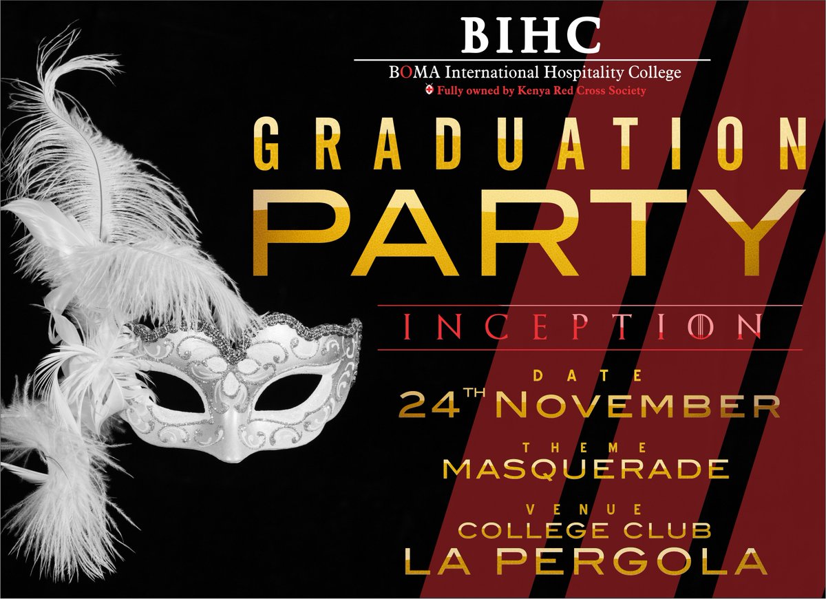 bomacollege's tweet photo. Boma International Hospitality College students and alumni are gearing up for the graduation party of the year on the 24th November, 17:00 at the College Club La Pergola! #BomaCollegeGrad #Masquerade https://t.co/BNQn0zgfqs