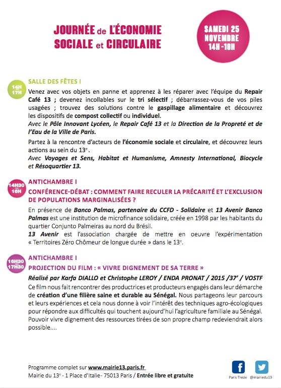 adsaum's tweet photo. Repair café, conférences débats, films... Samedi après-midi à la @mairiedu13 ! #moisESS2017 https://t.co/urDGYiy5QX