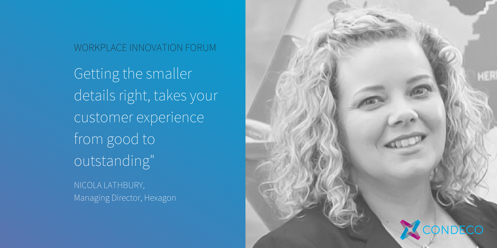 CondecoUK's tweet photo. Nicola Lathbury @hexagon_nikki takes us through the User Experience and Customer Journey #WorkplaceTech17 @BIFM_WIFM https://t.co/rjxihoc6on