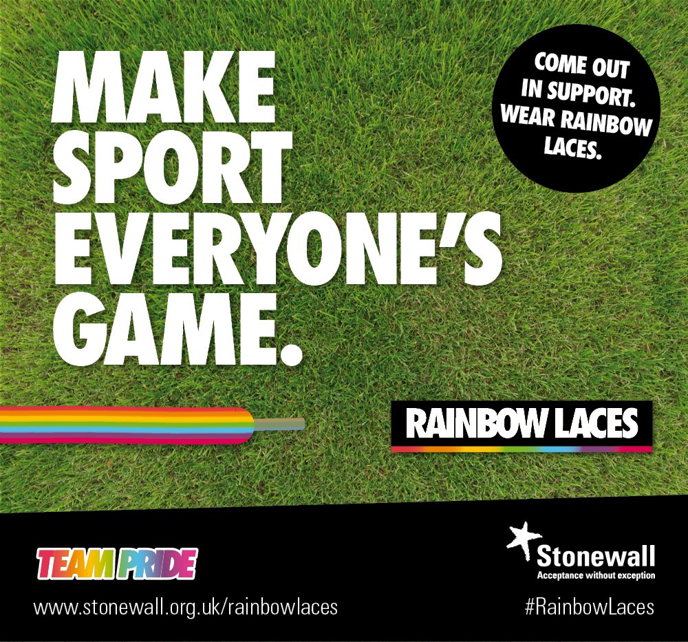 Make sport everyone's game! Wear your laces with pride this #RainbowLaces Week, starting tomorrow the 24th of November! 🏳️‍🌈 bit.ly/2A0hd3Q