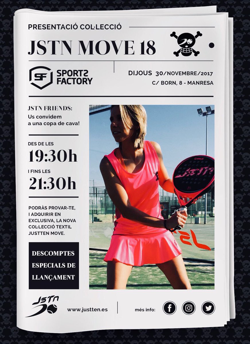 Justtenpadel's tweet photo. Presentacion de la nueva coleccion de textil #JSTN!!!!!
Proximo jueves en la tienda #Sport2Factory de #Manresa Os esperamos Amig@sssss!!!!!!!!!!! https://t.co/th4MdbDr0I