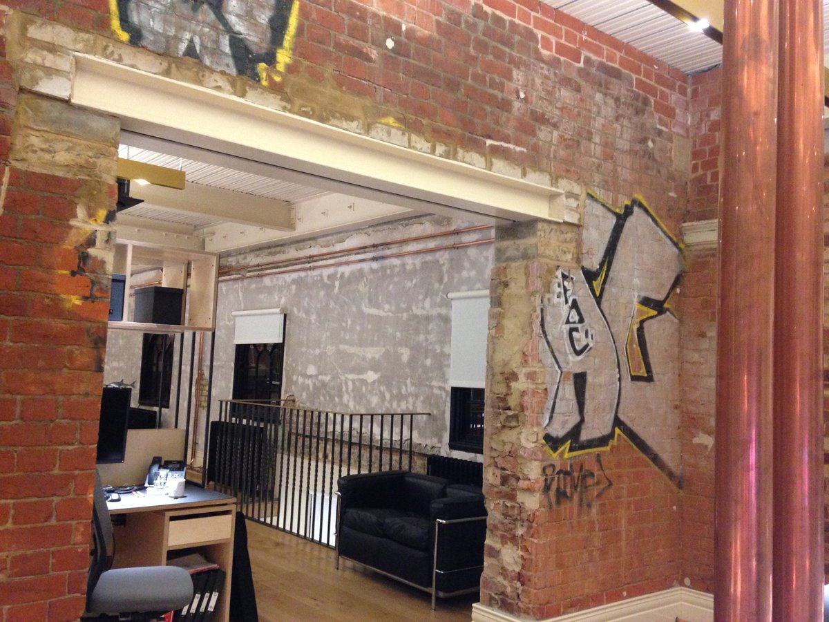 A great tour of <a href="/squirepartners/">Squire & Partners</a> office last night. A beautiful building, preserving layers of history from the original Bon Marche department store including walls, ceiling, staircase, tiles, and even some of the graffiti by the squatters #architecture #heritage <a href="/ArchFoundation/">Architecture Foundation</a>
