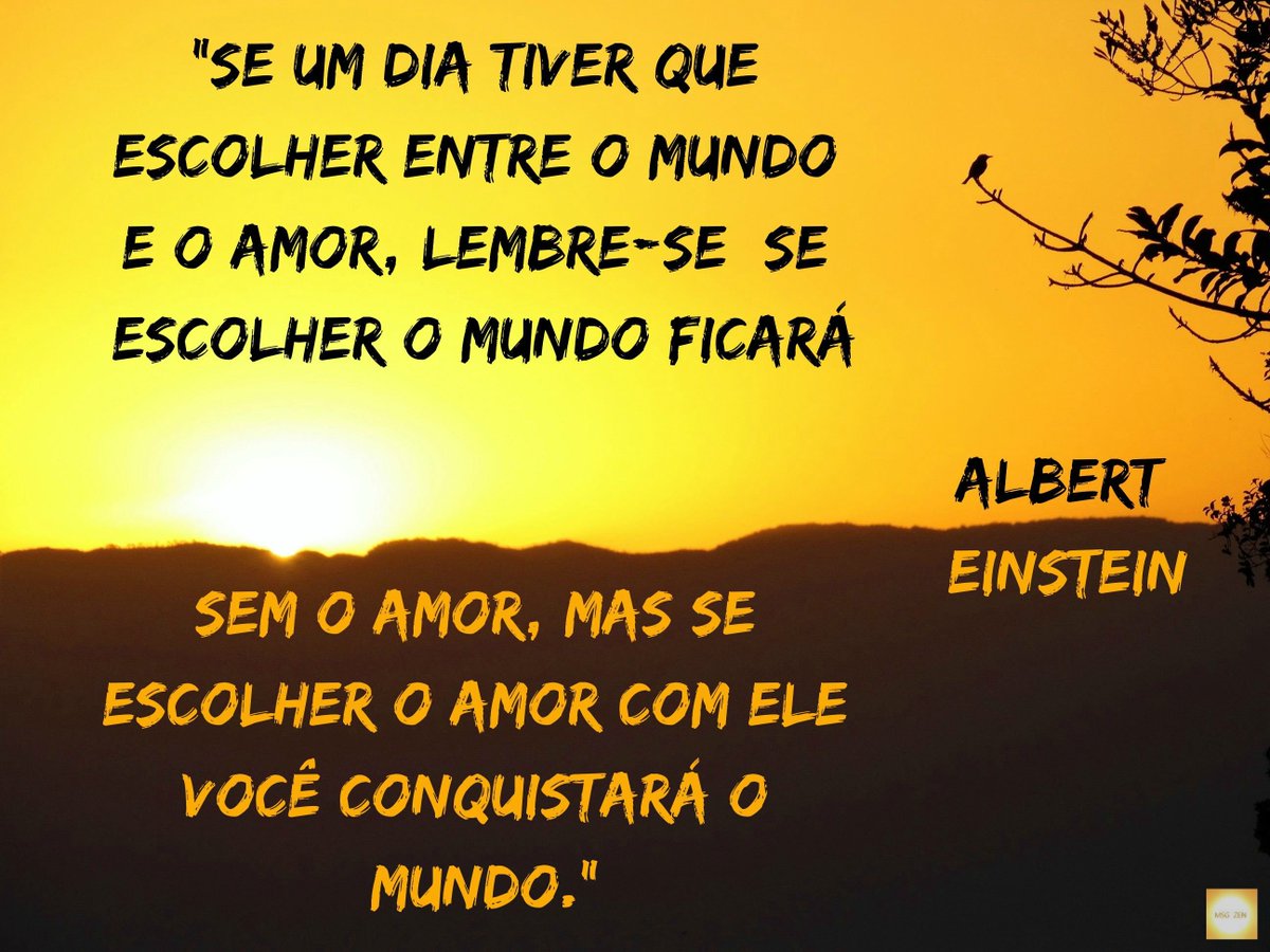 MensagemZen's tweet photo. Se 1 dia tiver q escolher entre o mundo e o #amor, lembre-se: se escolher o mundo ficará sem o amor, mas se escolher o amor com ele você conquistará o mundo.#AlbertEinstein
📸#AstroRei em mais 1 #PôrDoSol
+sobre #FotoMsg: https://t.co/j136bcNaCQ
#Natureza #Fotografia #SDV #MsgZen https://t.co/G7LIgRNw9s