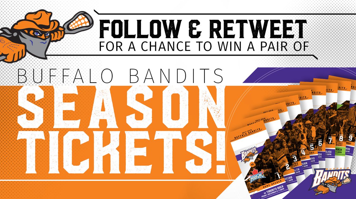 Follow and retweet for a chance to win a pair of season tickets for the Bandits 2017-18 season! We are so thankful for you, Banditland! 

Rules: bufbandits.co/6j6qCR