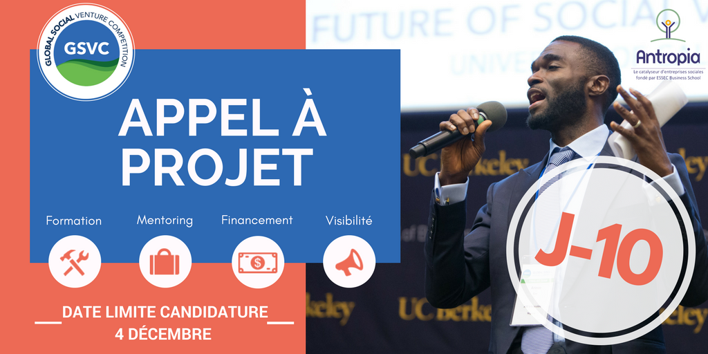 GSVC_ESSEC's tweet image. J-10 pour postuler à la #GSVC2018 et accélérer le développement de votre projet. Au programme : mentoring, formation en ligne, visibilité, financement... et un voyage pour pitcher votre projet en Europe !
Complétez votre candidature avant la 4.12 gsvc-essec.edu
