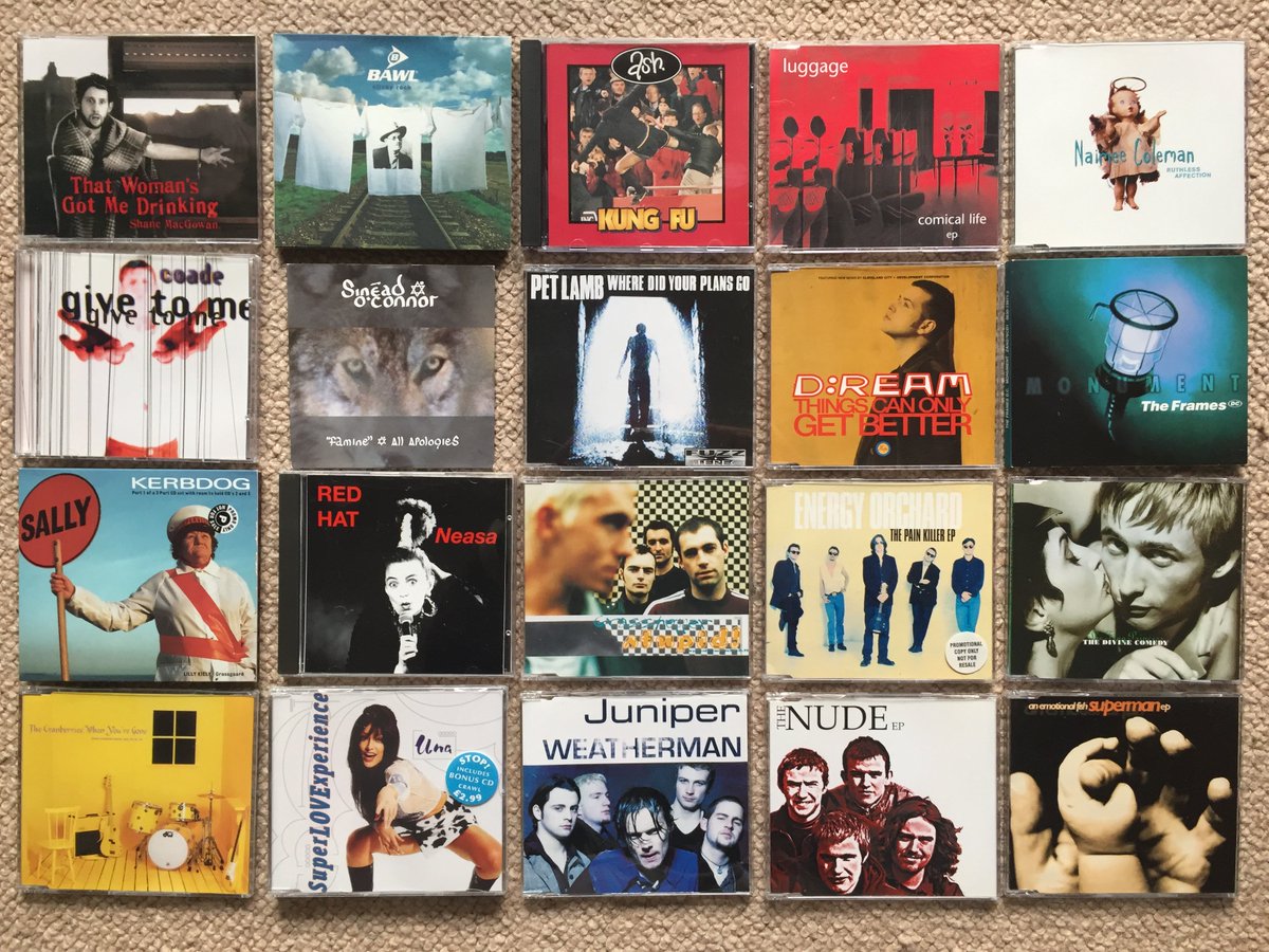 patomahony1's tweet photo. Batch #4 - another bunch of mostly '90s Irish CD singles fresh out of storage where they've been since...way too long. Only one or two more lots to go - watch this space. #musicmemorylane https://t.co/5StYe8mlnm