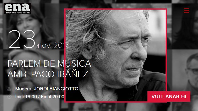 FundacioSiF's tweet photo. #ena17 AVUI /19h Parlem de Música amb PACO IBÁÑEZ i @JordiBianciotto. Estat de la Nació de l'Art en streaming: https://t.co/Zrjly3n6ZN https://t.co/W2pNJ1NRTF