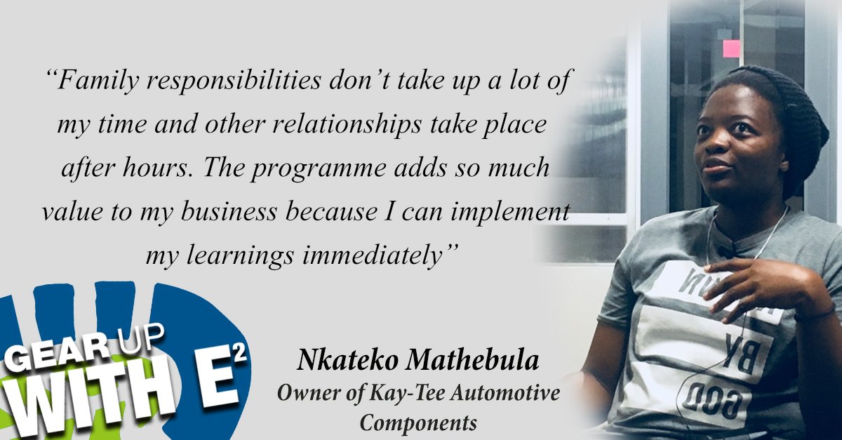 ESquaredSA's tweet photo. We asked @_Nkat3ko how she’s handling @kayteeauto , being in the E2 Elevator Programme &amp; attending to family. Here’s what she had to say… 

#GearUpWithE2 https://t.co/QIwn9DXkdD