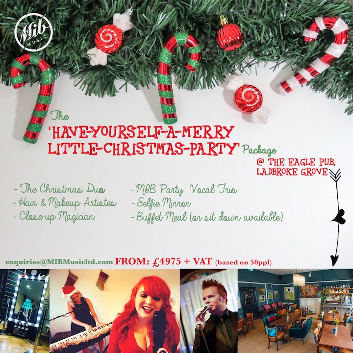 mibband's tweet photo. Entertainment and venue all sorted for your #Xmas party this December at @TheEagleLG in Ladbroke Grove, London! Available: 4th, 11th, 18th &amp; 19th December #Christmas #Party #LastMinute https://t.co/MaVqR7gYFu