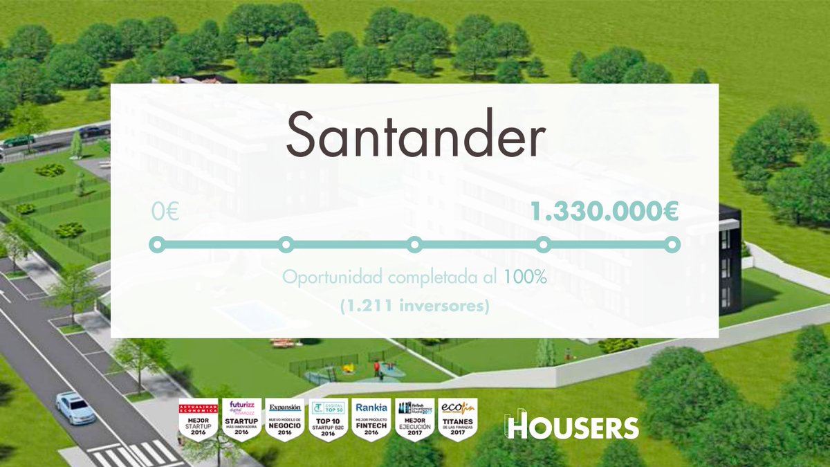 Housers's tweet photo. ¡¡Oportunidad completada!! Santander albergará la primera urbanización en España construida gracias a 1.211 personas que han logrado la financiación. #HazteHousers #Santander #crowdfunding https://t.co/9LGODnGoPy https://t.co/3S2oNUUAPr