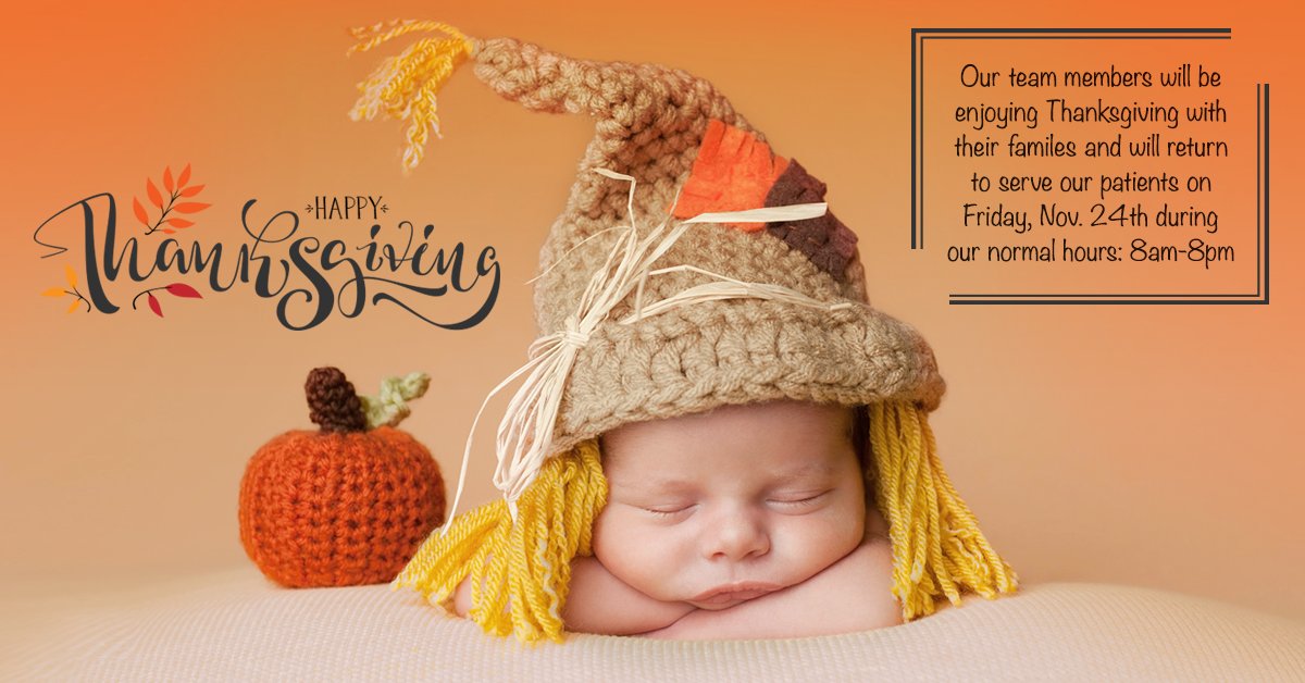 ConvenientMD's tweet photo. Wishing everyone a wonderful Thanksgiving! All of our clinics will be closed today and will reopen tomorrow, November 24th, at 8am! #convenientmd #urgentcare https://t.co/gAN6ShMFEi