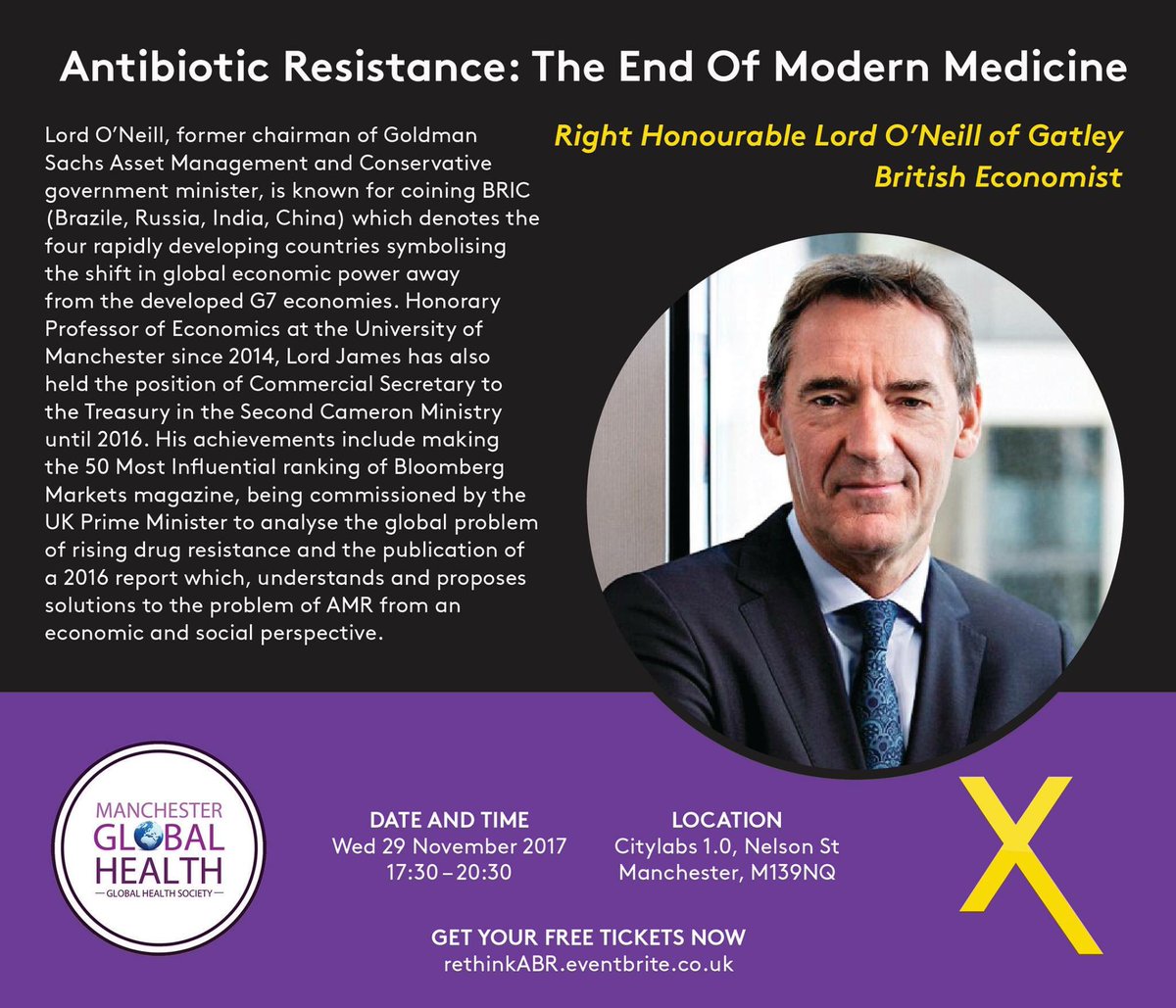 Delighted to announce Lord O’Neill as keynote at our #AMR event next week ! #WAAW2017 <a href="/FBMH_UoM/">UoM Biology, Medicine and Health</a> <a href="/CHCNorth/">Connected Health Cities</a> <a href="/GlobalHealthMCR/">GlobalHealthMCR</a> <a href="/MENnewsdesk/">Manchester News MEN</a>