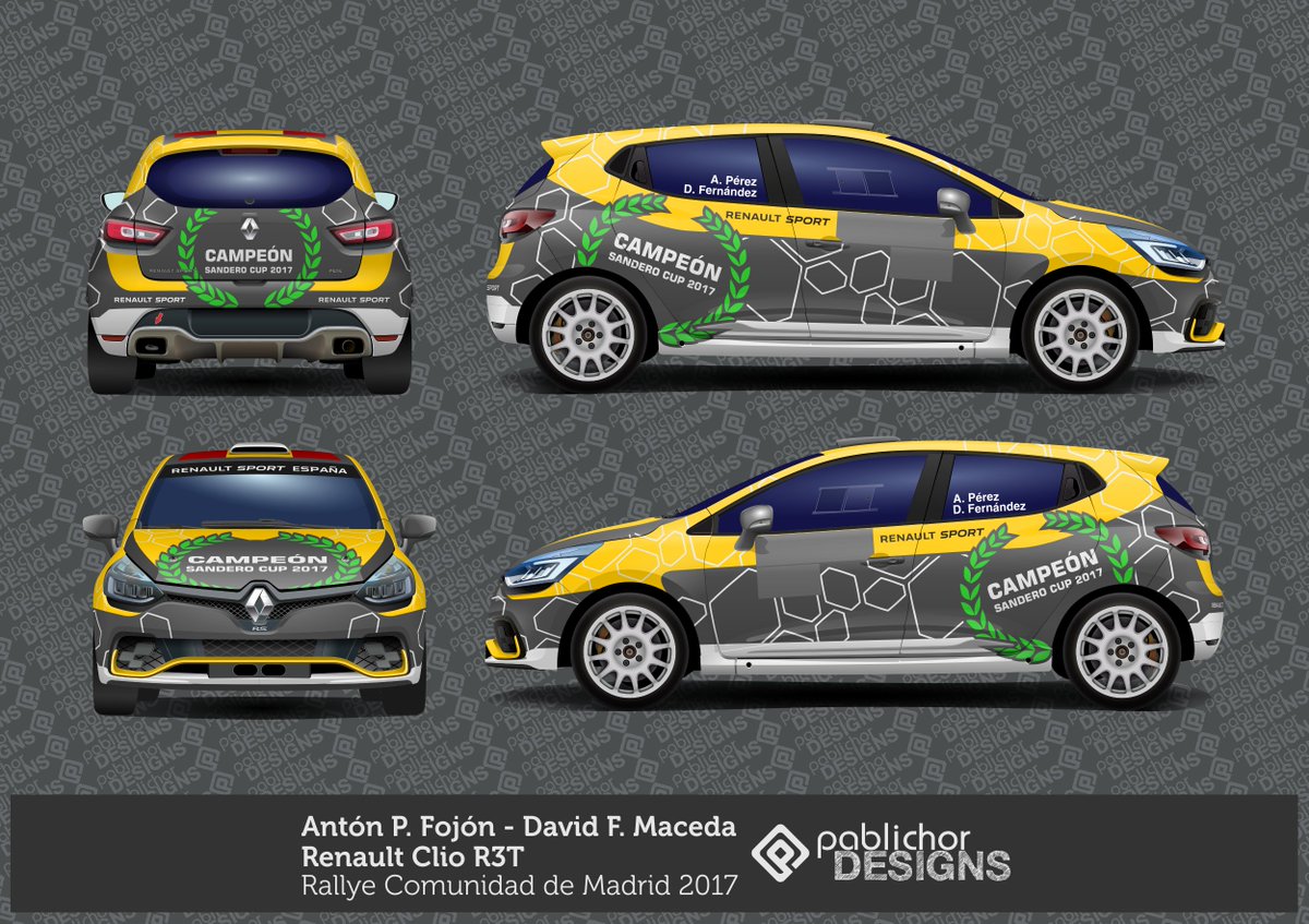 pablichor's tweet photo. #CERA Ha sido un placer haber podido diseñar la vestimenta del Clio R3T que Renault Sport España va a poner en manos de @Fojon_Racing y @qnecta2 para el Rallye Comunidad de Madrid @RRace17 https://t.co/A1hibuRvuw