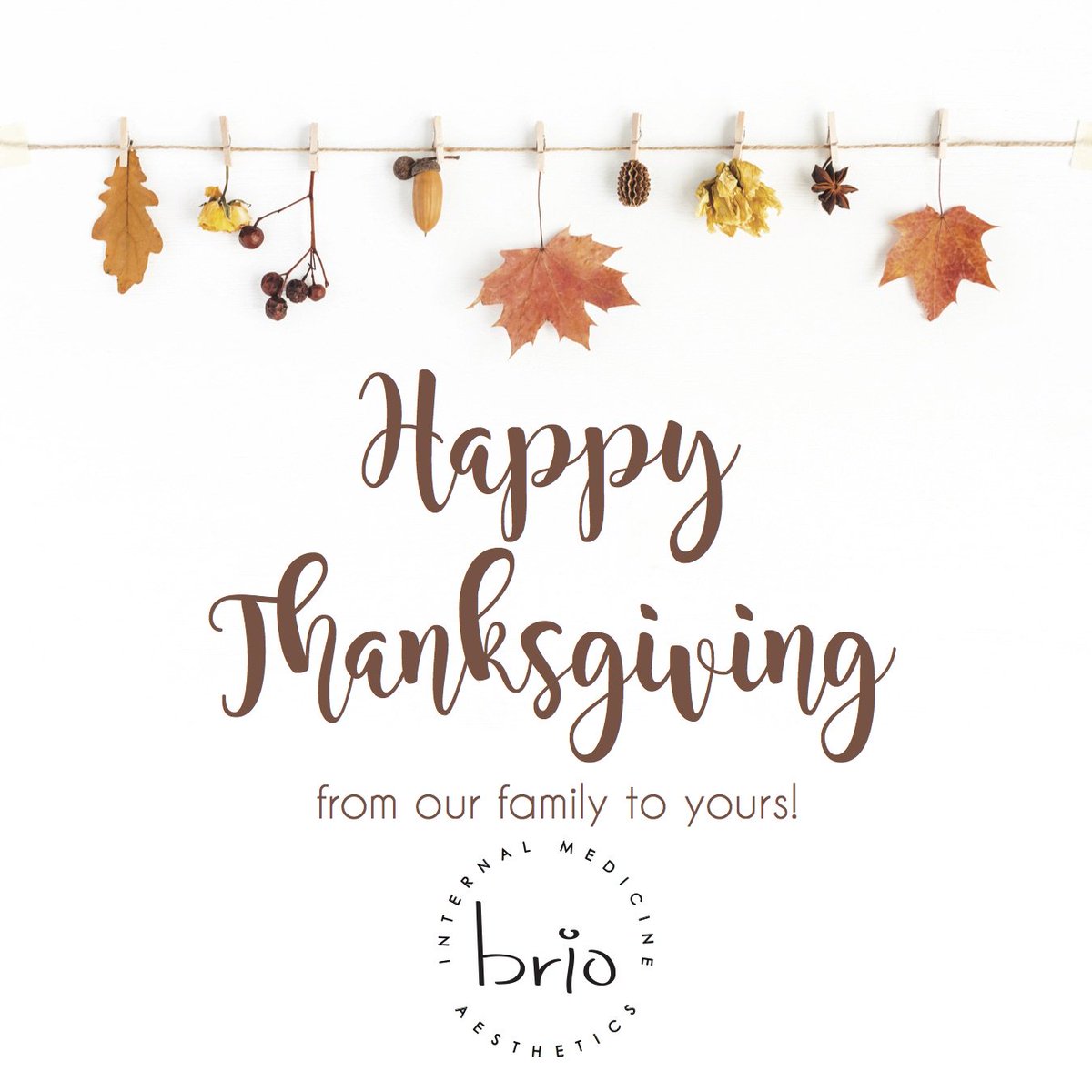 We want to wish all of you a Happy Thanksgiving. Gather together and give thanks! We will be closed today, Thursday November, 23th and tomorrow, Friday, November 24th. We will reopen on Monday, November 27th. #thankful #blessed #brioaestheticsgreenville