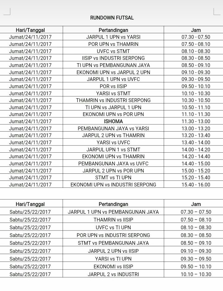 bemumhtaka's tweet photo. Ayo dukung dan saksikan! Tim Futsal kampus kita akan mengikuti turnament FUTSAL FIKFAIR CUP 2017 besok, jam 07.50 WIB di Rawasi Futsal. https://t.co/qTA9VvkHs4