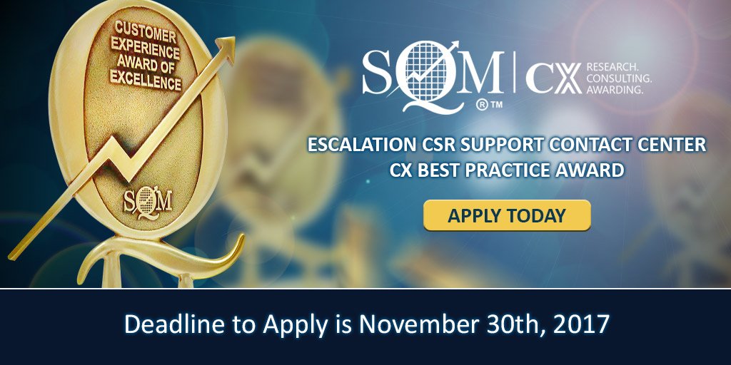 SQMGroup_'s tweet photo. Only 1 week left! Describe how your #escalation #CSR #supportqueue works and you could win an SQM Contact Center #CX #BestPractice #Award. Submit your nomination stories by Nov. 30th! https://t.co/CgXIhsvm4U https://t.co/OkUUAAPlk1