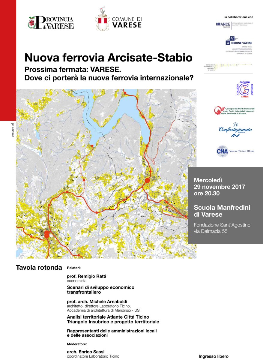 OrdineArchVa's tweet photo. #tavolarotonda Nuova #ferrovia #Arcisate-#Stabio, 29 Novembre presso Scuola Manfredini di #Varese https://t.co/CHdXDdiZM4