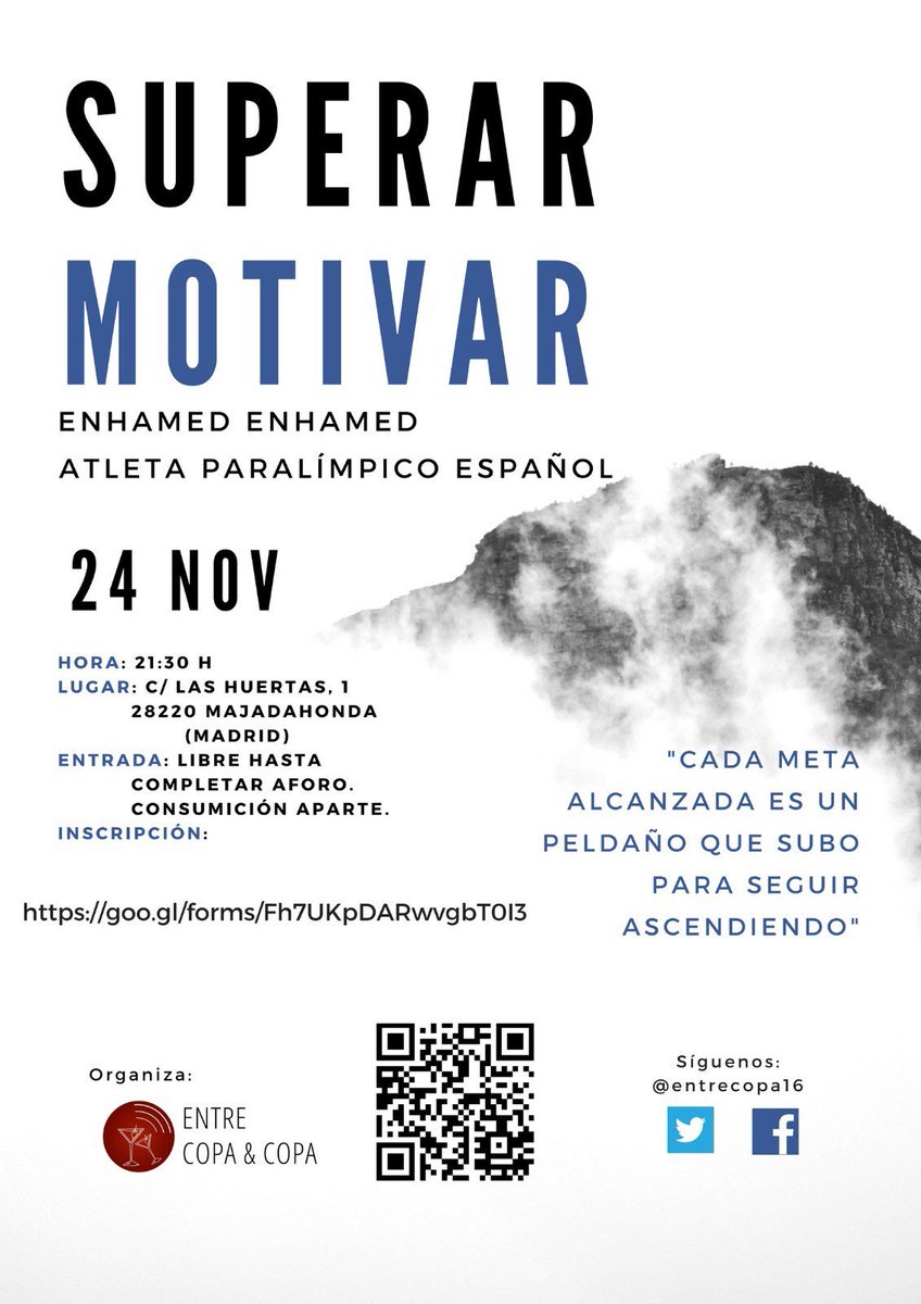 Enhamed's tweet photo. Mañana me tomaré una copa con los amigos de @entrecopa16 y charlaremos largo y tendido sobre "Superar y motivar". ¿Te apuntas?
#ECYCEnhamed #Enhamed https://t.co/HPl0zITWvW