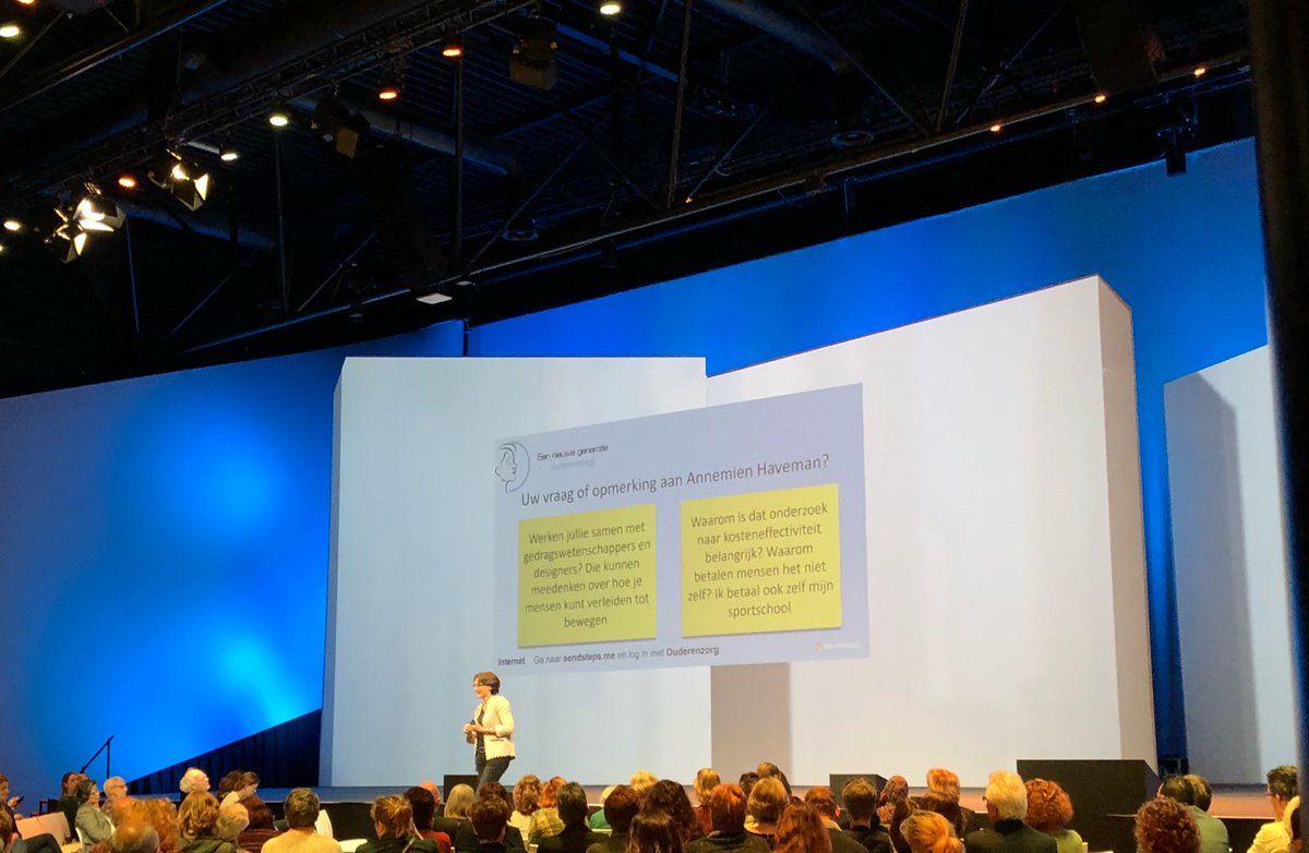 Sendsteps's tweet photo. “Do we need to worry as we’re getting older?” During the Dutch conference “A New Generation Eldercare”. More than 800 elderly healthcare professionals shared their opinions [at times worries] and experiences. A great and interesting day completely fueled by an eager audience! https://t.co/e6m7XLlPyA