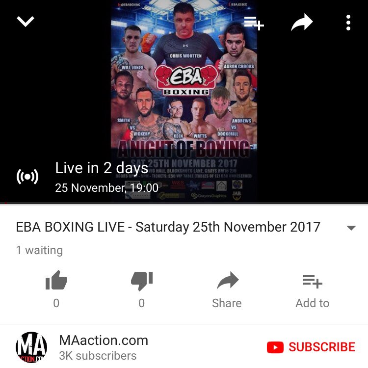 MAaction's tweet image. Tune in to our YouTube channel on Saturday at 7pm to catch the live action from @Ebaboxing ! #boxing #live #livestream