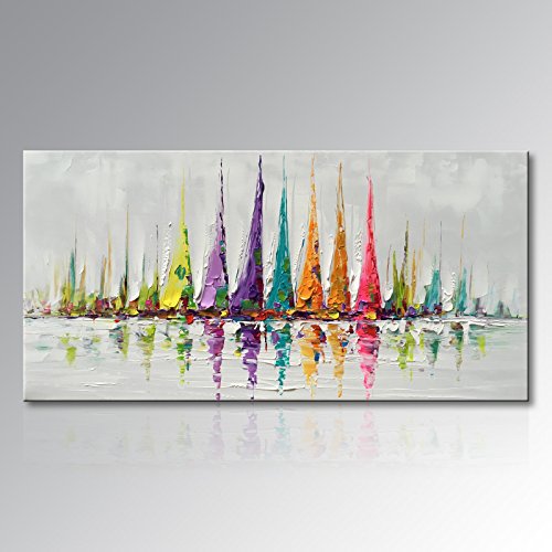 Winpeak Art Hand Painted Canvas Wall Art Colorful Sailboat Abstract Oil Painting Modern… getdealsandcoupons.com/product/winpea…