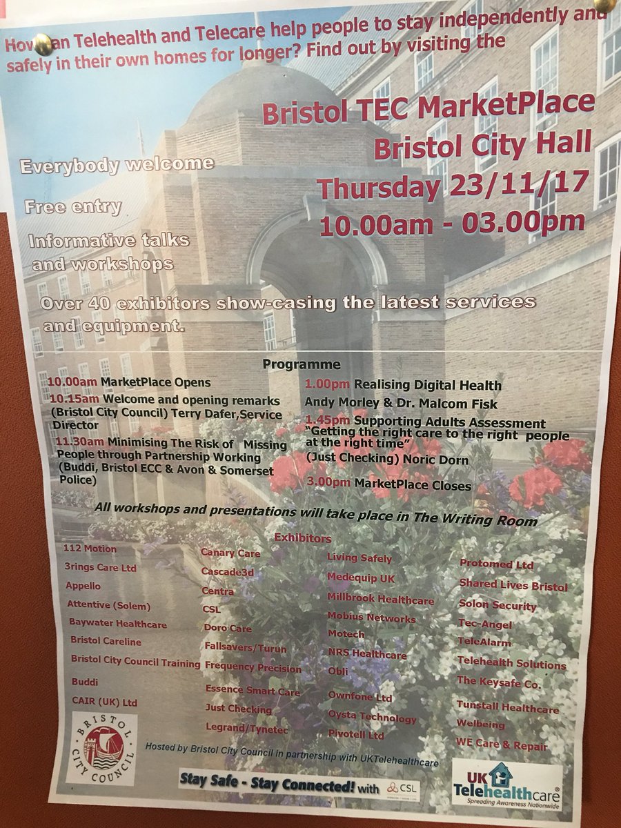 ManorCommunity's tweet photo. Attending the Technology Enabled Care conference @bccpublichealth @BristolCouncil by @ukthcnews Finding innovative ways to help people have the independence they want @buddi_ldt @LivingSafelyUK @TunstallHealth @justchecking https://t.co/hWrRMyIX0l