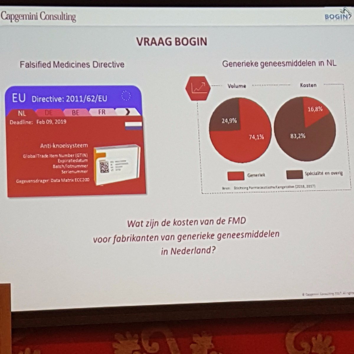 BoginGeneriek's tweet photo. Sarah Prins #CapGemini iov #Bogin kosten invoering #FMD onderzocht #FalsifiedMedicinesDirective #BoginSymposium https://t.co/49VSehyrcd