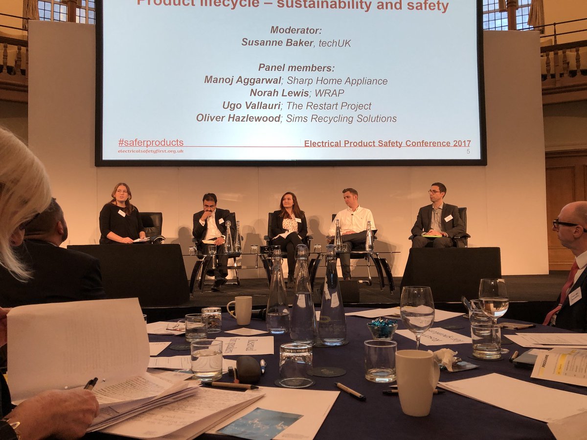 Our expert panel for this session is made up of Manoj Aggarwal of <a href="/SharpHomeEU/">Sharp Home EU</a>, Norah Lewis of <a href="/WRAP_UK/">WRAP NGO</a>,  Ugo Vallauri of  <a href="/RestartProject/">The Restart Project</a> and Oliver Hazlewood of <a href="/SimsRecycling/">Sims Recycling Solutions</a> #saferproducts