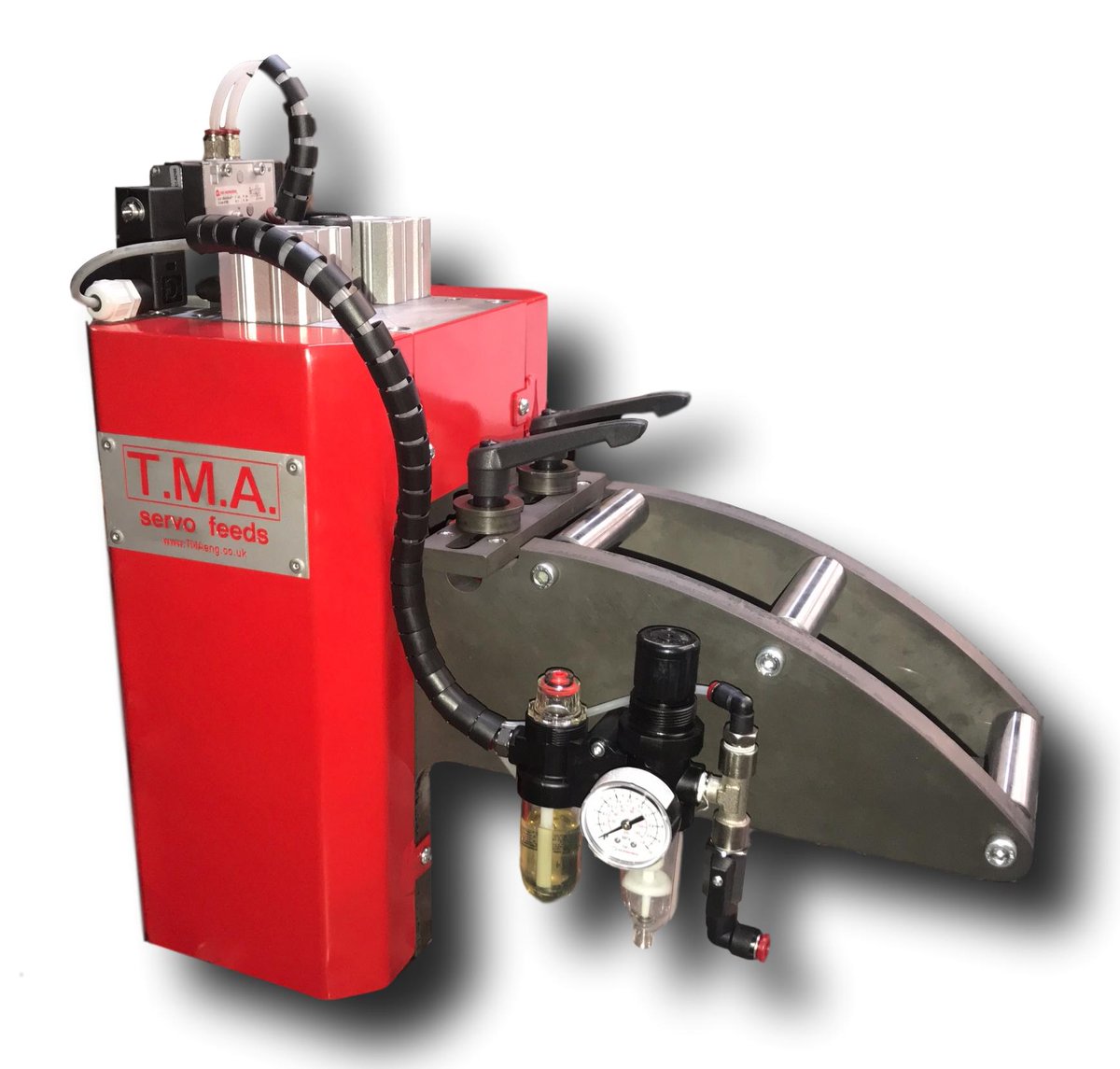 LtdTma's tweet photo. NEW TMA mini servo feed launched.  For feeding material up to 100 x 3mm into power presses plus multi pitch and gag options, Made in Birmingham🇬🇧  #madeinbritainhour #ukmfg #ManufacturingUK 🇬🇧 https://t.co/nl1r2JrfSz
