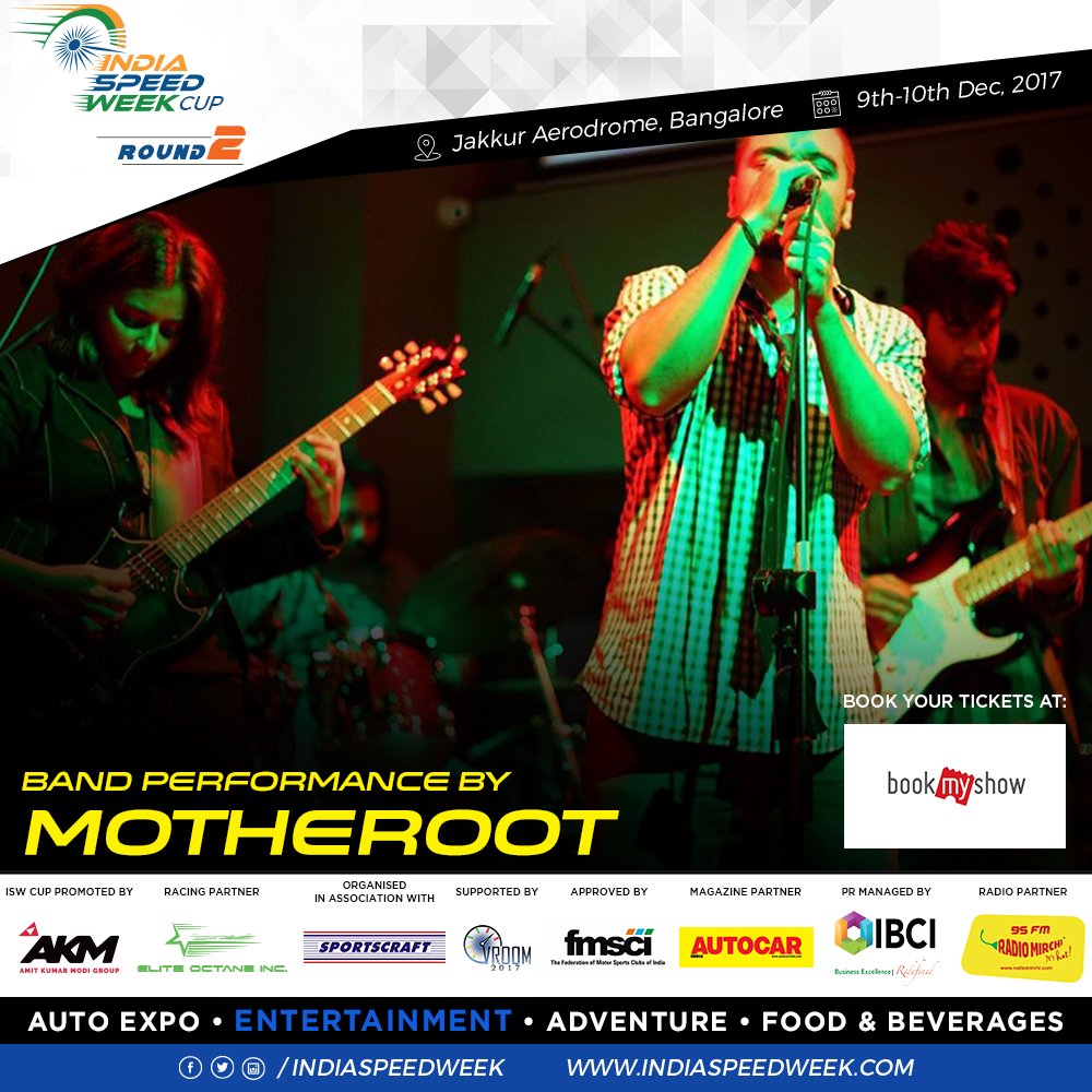 indiaspeedweek's tweet photo. Get ready for #IndiaSpeedWeekRound2 at Jakkur Aerodrome, Bangalore with a band performance by Motheroot on 9th December!
Book your tickets: https://t.co/EdTGqaNOpS https://t.co/NDPUh2AiEN