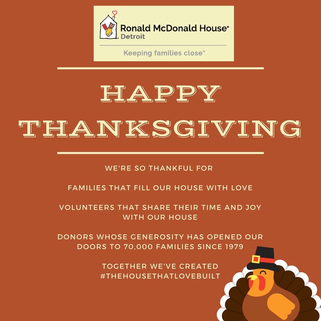 RMHC_Detroit's tweet photo. Happy Thanksgiving from our families to yours! https://t.co/VIMO1TOsxV