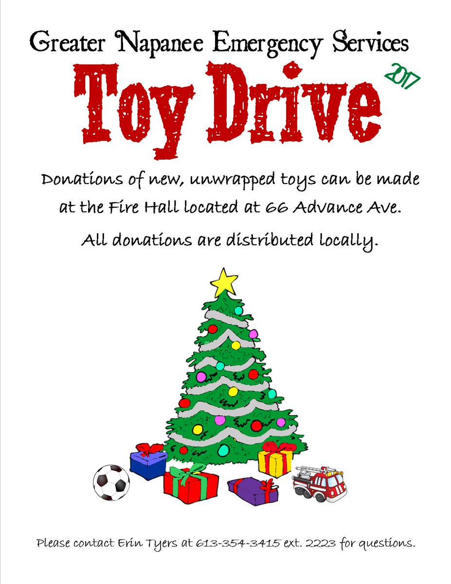 Its that time of year again! One of the greatest feelings is knowing you helped bring a smile to a child's face on Christmas morning. Please help us make this years Toy Drive another success. <a href="/Greater_Napanee/">Greater Napanee</a>
