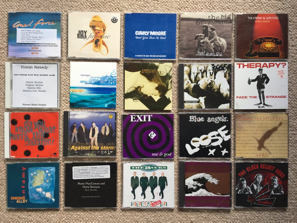 patomahony1's tweet photo. Batch #5 - second last pics methinks from the '90s Irish CD collection now that they're out of storage and about to hit the shelves. Presume I played most of these - and the previous batches - on @fanningrte? #musicmemorylane https://t.co/8L49mhi3uo