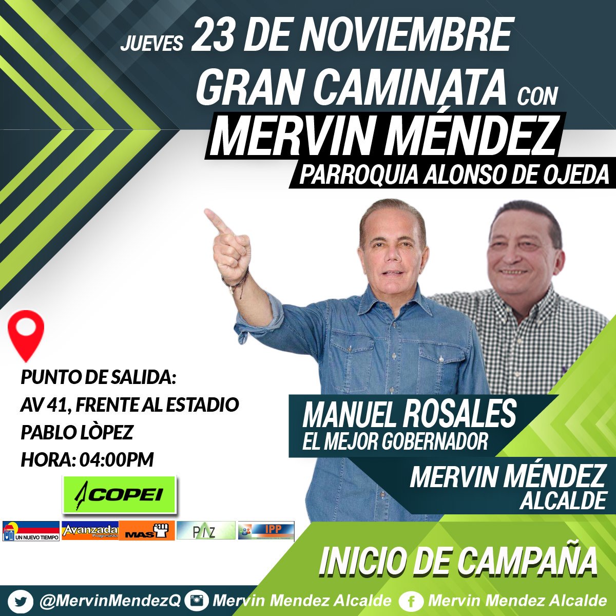 UntAlonsoOjeda's tweet photo. ¡Atención #Lagunillas! Acompañemos a nuestros líderes @manuelrosalesg  y @mervirnmendezq a la gran caminata #Hoy en su inicio de campaña por la #DefensadelZuliaYLagunilas y no te olvides de votar este #10Dic por ti, por tu familia y por la democracia ¡VOTA! Es tarea de todos. https://t.co/Xam3FF2HVY