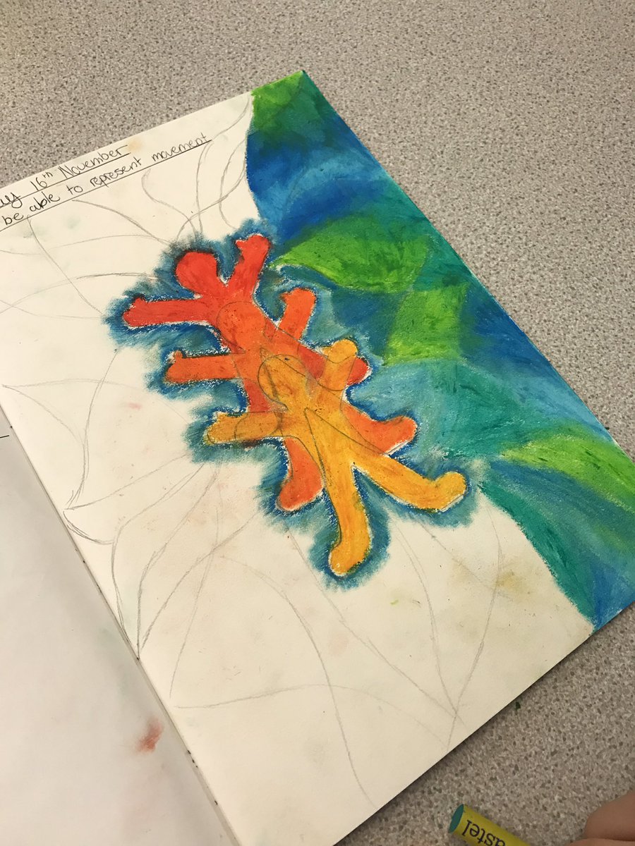 NewminsterMid's tweet image. Representing movement through oil Pastel drawings  #repeatedpatterns #art #year6