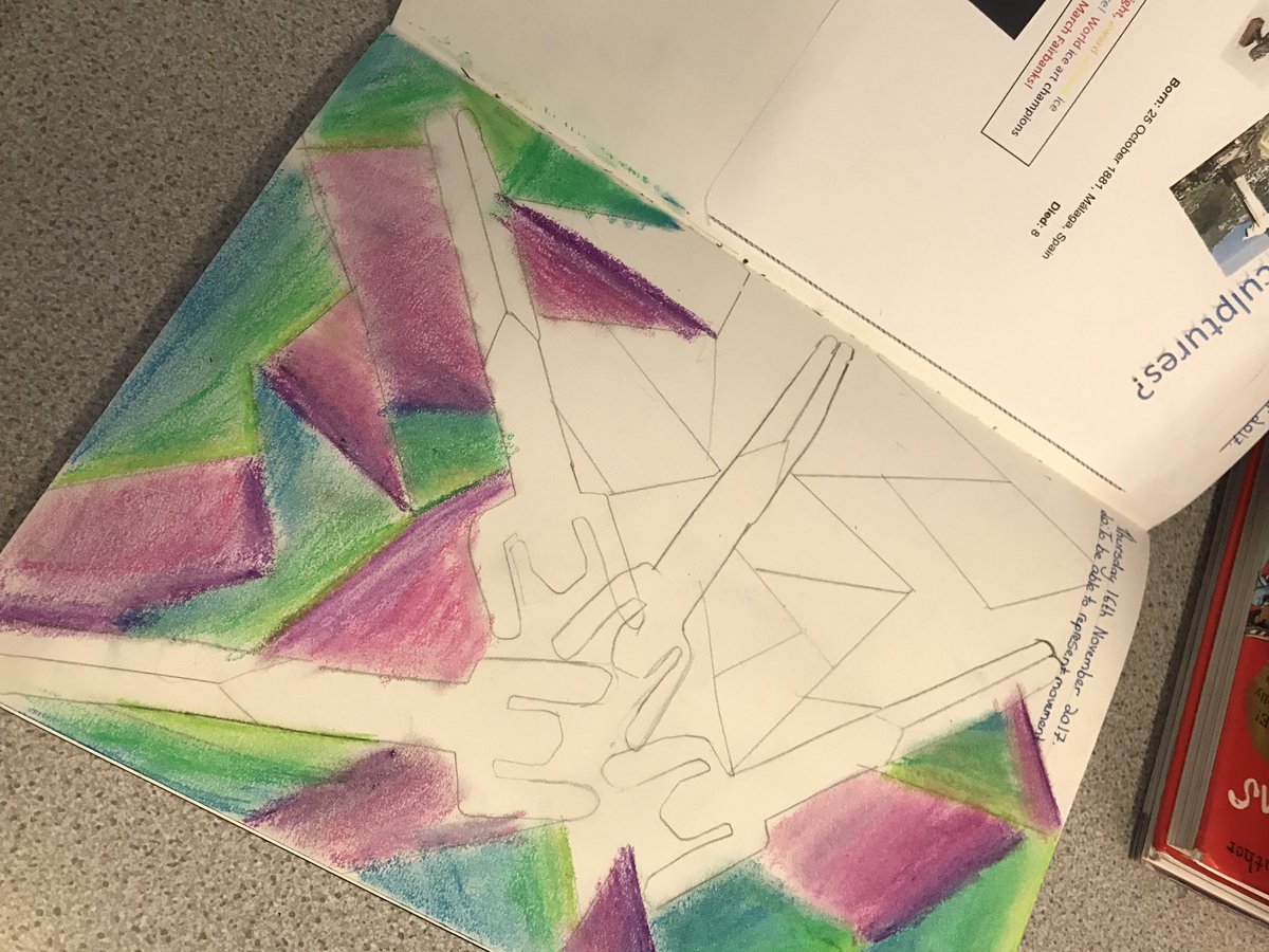 NewminsterMid's tweet image. Representing movement through oil Pastel drawings  #repeatedpatterns #art #year6