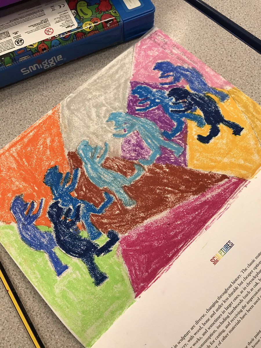 NewminsterMid's tweet image. Representing movement through oil Pastel drawings  #repeatedpatterns #art #year6