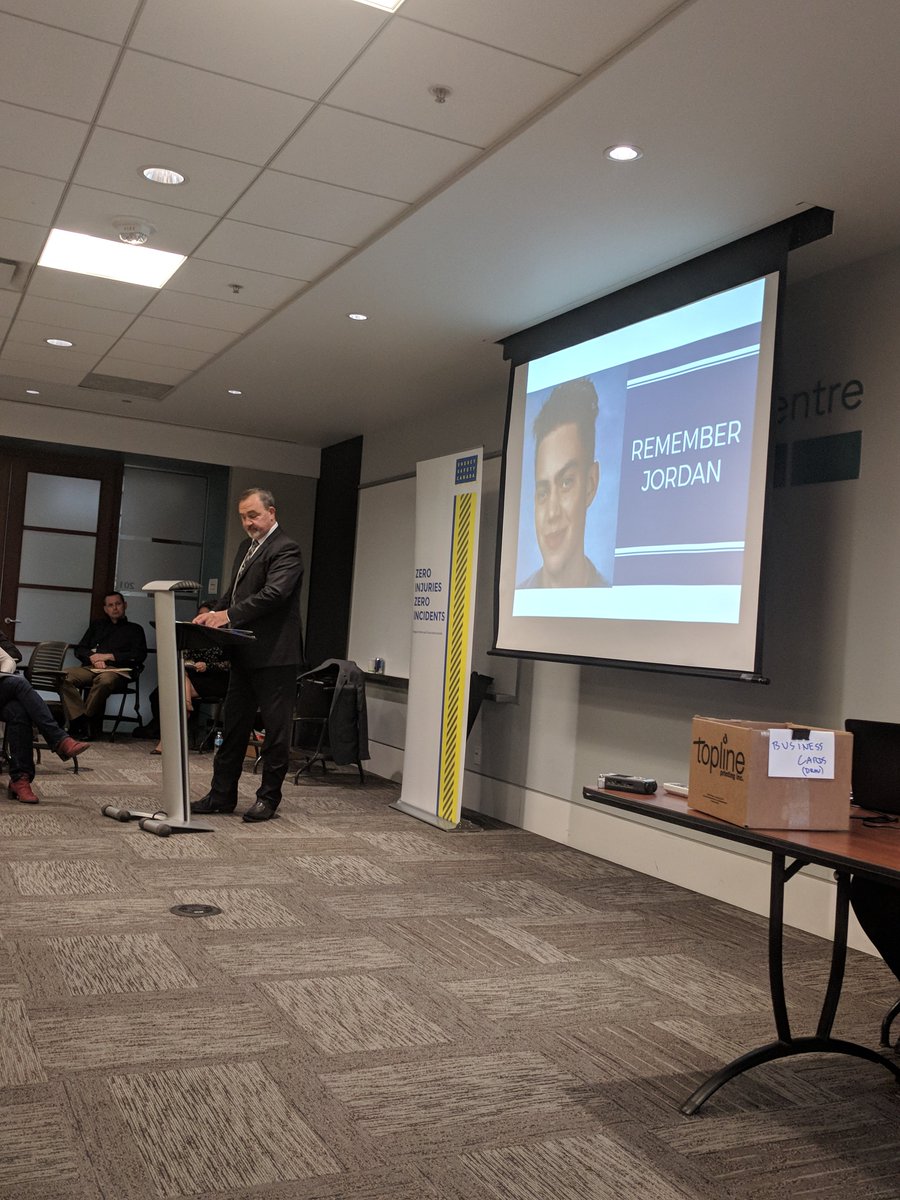 EnergySafetyCan's tweet photo. Stark reminder from @workingenergy President & CEO Mark Salkeld on a young life lost due to improper use of tools NOT meant for shock load vehicle recovery. #RememberJordan #injuryprevention #LeadingtheWay #safety https://t.co/KiYHNAceT9