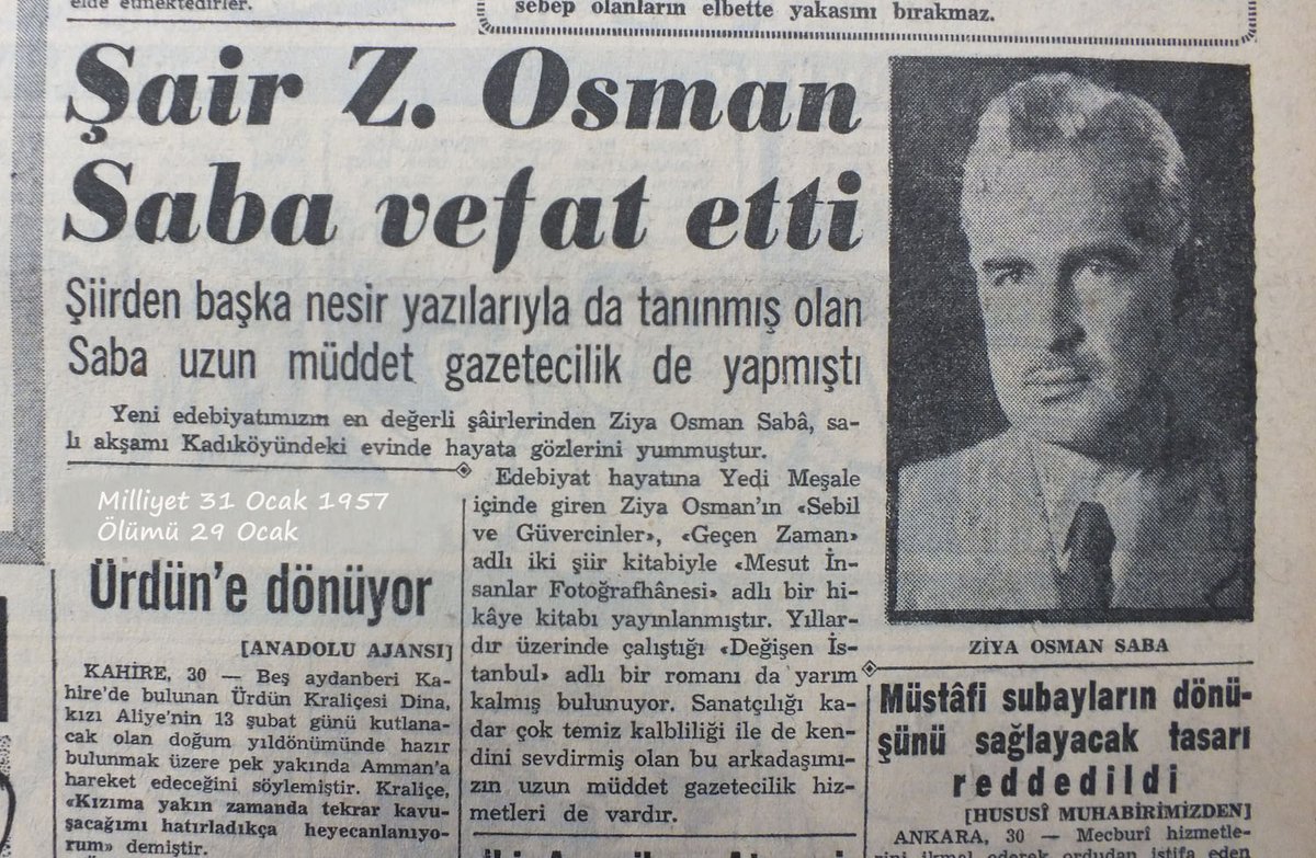 Tekin Deniz on Twitter: "Yaşar Nabi'nin,yakın dostu Ziya Osman Saba için  yazdığı satırlardan...… "