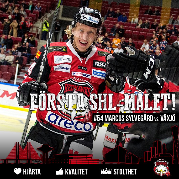 Malmo_Redhawks's tweet photo. I den andra perioden av kvällens hemmamatch mot Växjö Lakers trycker @marcussylvegard in sitt första mål i SHL! Grattis, Marcus! #MIFVLH https://t.co/xhlZwVAYjR