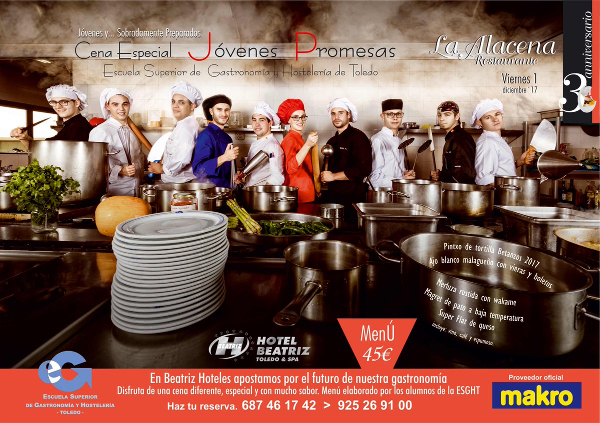 ToledoAyto's tweet photo. El Ayuntamiento respalda la ‘Cena Jóvenes Promesas’ que alumnos de la Escuela Superior de Gastronomía ofrecerán el 1 de diciembre en ‘La Alacena’ del Beatriz https://t.co/RgXsVLwyAU https://t.co/zAqJWoh8RS