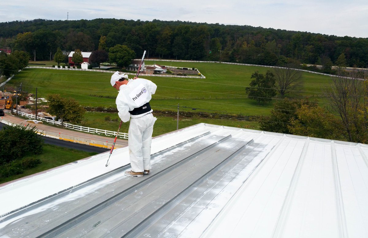 ProGuardCoating's tweet image. One coat of Pro Guard’s Liquid Rubber® provides a seamless, single coat roof coating six times thicker than your standard elastomeric.