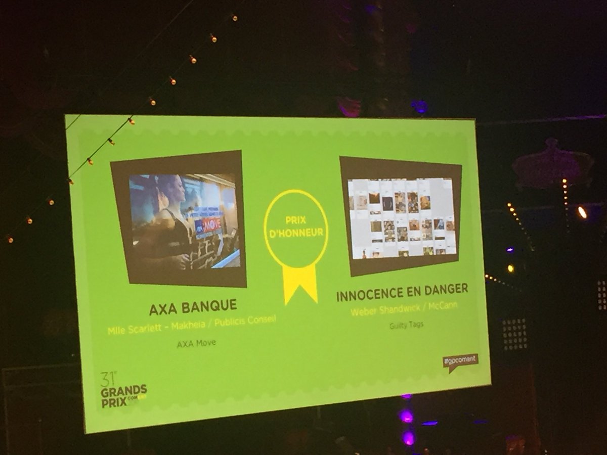 WSFrance's tweet photo. Le Prix de la campagne la plus disruptive/ impertinente va à #guiltytags menée par @WSFrance &amp; @McCann_France pour @innocencedanger #GPComEnt 👏🏻 https://t.co/Oed4hYQrHb