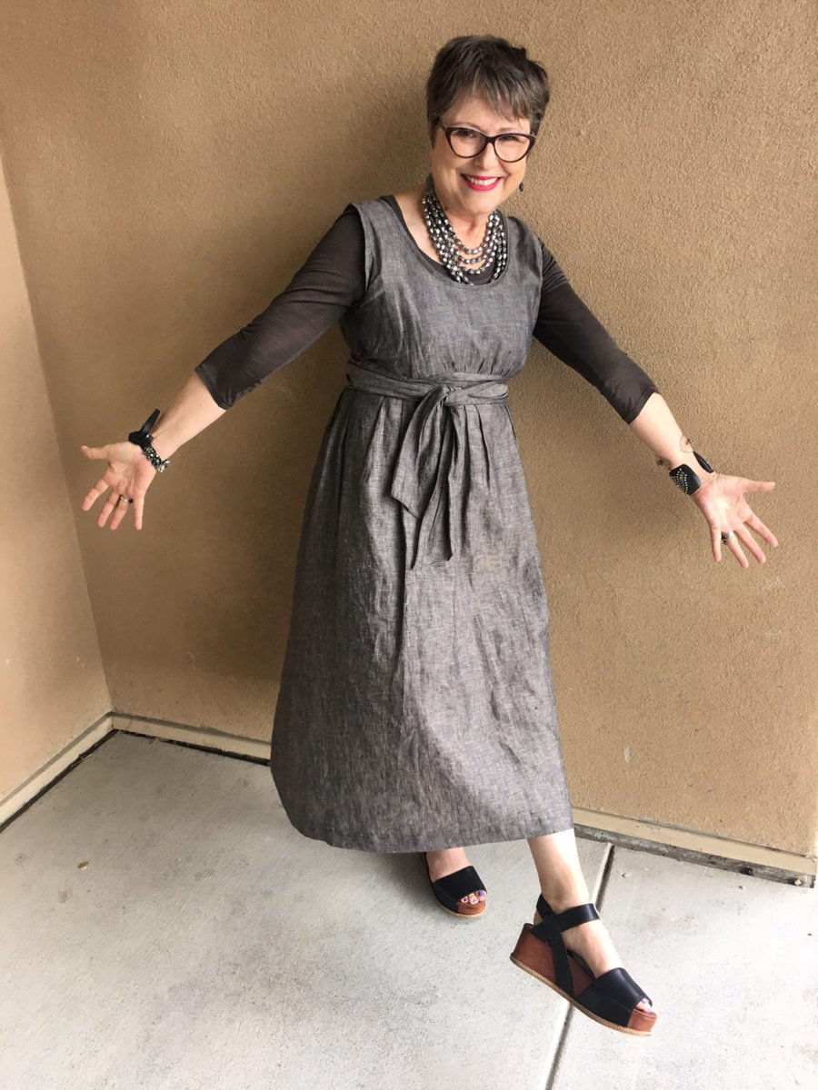 brendakinsel's tweet photo. Anatomy of an Outfit: a gray dress shines! (Can I just say that wearing a dress is divine?) https://t.co/x5Lp2Gg5ul https://t.co/uzG0goYRlZ