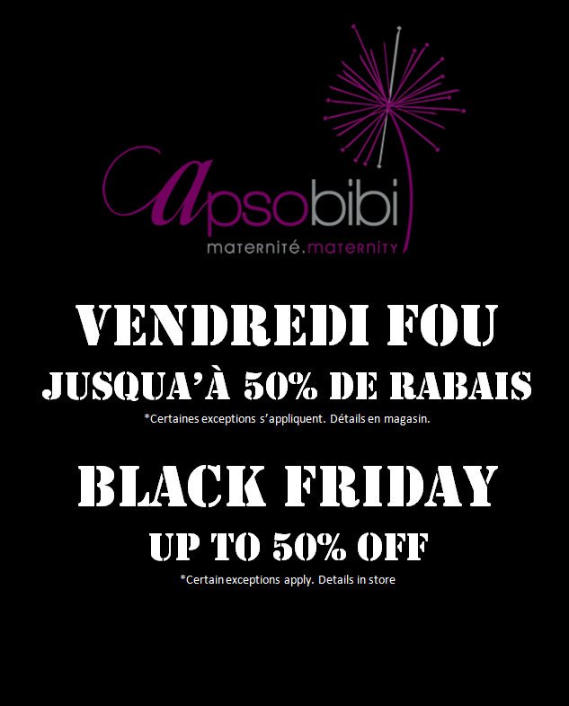Apsobibi's tweet photo. #Blackfriday at #Apsobibi up to 50% off! November 23-27 2017 #savings #BlackFridayDeals #maternity #maternité #montreal #mtl #fashion #maternityfashion #pregnant #preggo #preggers #shoponline #shopinstore https://t.co/FeTzXzH69q